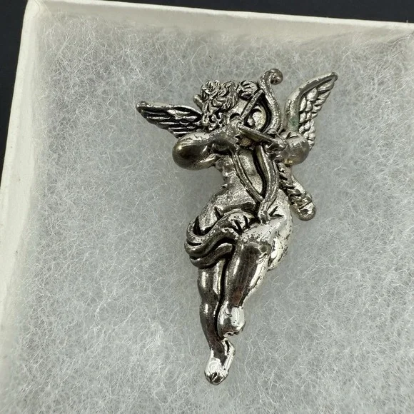 SILVER TONE SLIDE PENDANT PIN CHERUB ANGEL CUPID'S BOW ARROW SCARF CLIP NEW - Picture 3 of 8